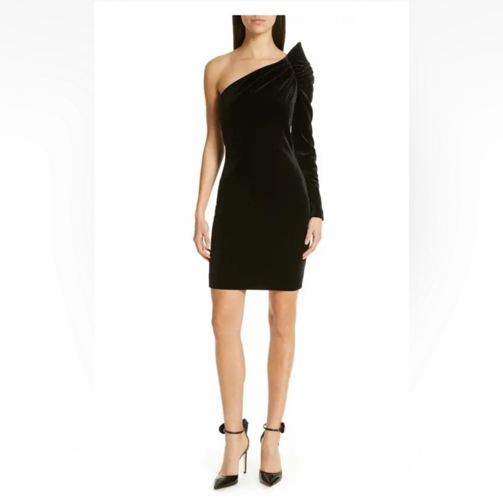 Ted Baker Black Velvet One Shoulder Bow Cocktail Mini Dress Size 4 - Picture 3 of 12